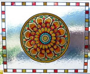 Stained glass art by Yamuna devi, in Banabehari Mandir, Saranagati